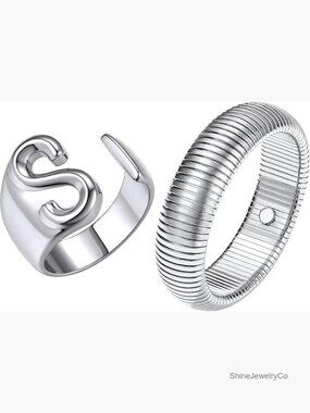 Initial S Ring Stretch Bangle Bundle Adjustable Bracelets Set Gift Box